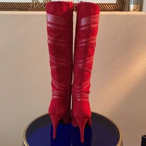 Red Gianni Bini suede & leather boots, size 6.5